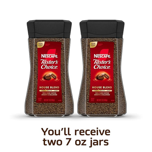 NESCAFÉ Taster's Choice Instant Coffee, Light Medium Roast, House Blend, 2 Jars (7 Oz Each)