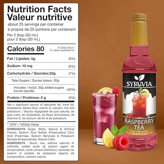 Syruvia Raspberry Tea Flavored Syrup for Drinks, Cocktails, Lemonades, Iced Teas and Desserts – 25.4 fl oz