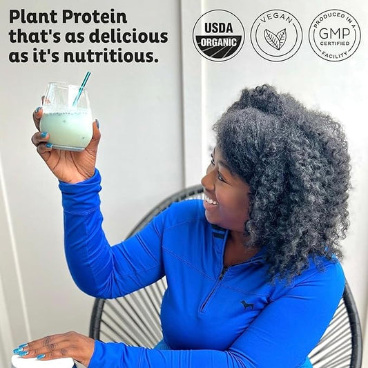 KOS Plant Based Protein Powder, Blueberry Muffin - Organic Pea Protein Superfood with Spirulina and Immune Support Blend. Soy, Gluten, Dairy Free - Vegan Meal Replacement for Women & Men - 15 Servings