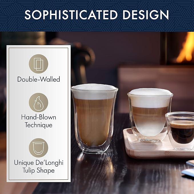 De'Longhi Double Walled Thermo Espresso and Latte Glasses Bundle (Set of 4)
