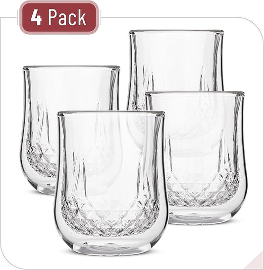 BTaT- Double Walled Drinking Glass, 4 Pack, 8 oz, Stylish Insulated Rocks Glass for Hot and Cold Beverages, Whiskey, Bourbon, Vodka and Scotch