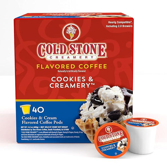 Cold Stone Creamery Beverages Cookies and Creamery Ice Cream Flavored Coffee Pods, Compatible with K Cup Brewers Including 2.0, 40 Count