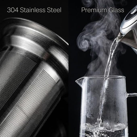 Cold Brew Coffee Maker & Ice Tea Maker, 1.4L/48oz Cold Brew Pither, Borosilicate Glass Carafe with Stainless Steel Filter, Airtight Lid, Dishwasher Safe, Easy to Use | Mannual & Brush Included