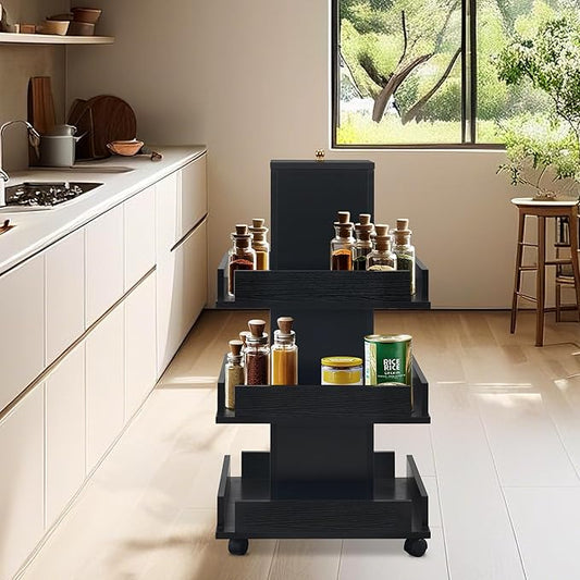 BarberPub Multi-Functional Kitchen Trolley with Lockable Wheels, 3-Tier Tool Storage Organizer, Mobile Cart for Kitchen, Craft Room, Living Room, Office 2038 (Black)