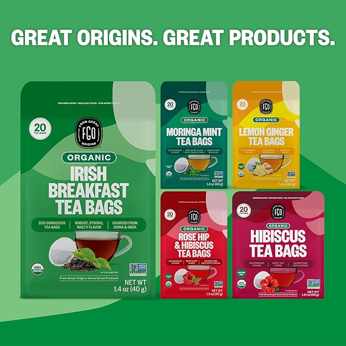 FGO Organic Irish Breakfast Tea, 20 Count, Eco-Conscious Tea Bags (Pack of 1)