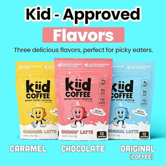 Kiid Coffee - 99.9% Caffeine-Free Organic Coffee for Kids - As Seen on Shark Tank - 12 Vitamins & Minerals, 4g Prebiotics, 0g Sugar - Non-GMO & Gluten-Free - Healthy Snack - Original - 12 Servings