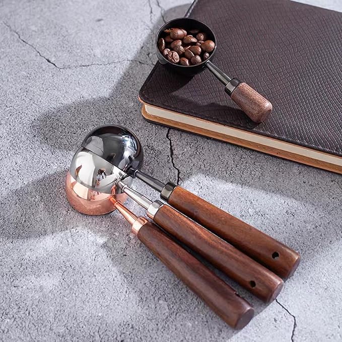 Vintage Coffee Measuring Spoon - 304 Stainless Steel, Coffee Scoop,10g Capacity, Walnut Handle - Perfect for Coffee, Tea, and More (Rose Gold(2pcs))