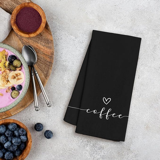 Coffee Decor Kitchen Towels - Bar Dish Towels, Gifts for Coffee Lovers, 1624 Inches (Black)