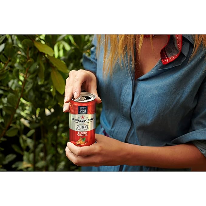Sanpellegrino Zero Grams Added Sugar Italian Sparkling Drinks Blood Orange, Sparkling Orange and Blood Orange Beverage, 24 Pack of 11.15 Fl Oz Cans