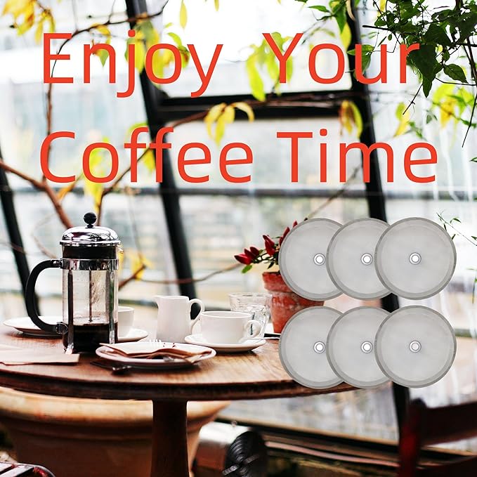 Ruilida 6pcs French Press Filter Screen - Universal 1000 ml, 34 Oz, 8 Cup Coffee Makers and Tea Machines - 4 Inch Stainless Steel Replacement Filter Mesh