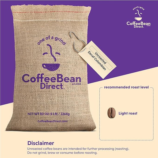 Coffee Bean Direct Unroasted Decaf Colombian, 5 Pound (Pack of 1)
