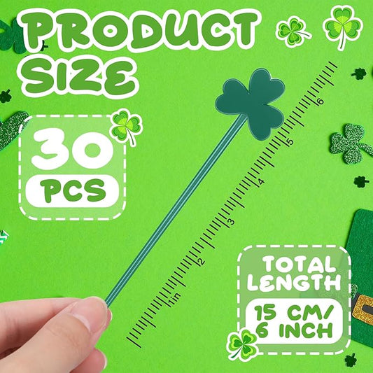 30 Pcs Saint Patrick's Day Drink Stirrers Irish Shamrock Stir Sticks Cocktail Drink 6" Plastic Swizzle Sticks Reusable Shamrock Stirrer for Coffee Beverage Party Bar Supplies Weddings Events