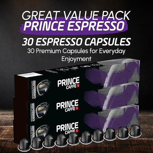 Prince Caffe Espresso Pods – Intensity 7, Medium-Dark Roast, The Espresso Coffee Pods Are Compatible with Nespresso Original Line Machines, 30 Count (3 x 10 Capsules) Premium Quality Coffee Capsules.
