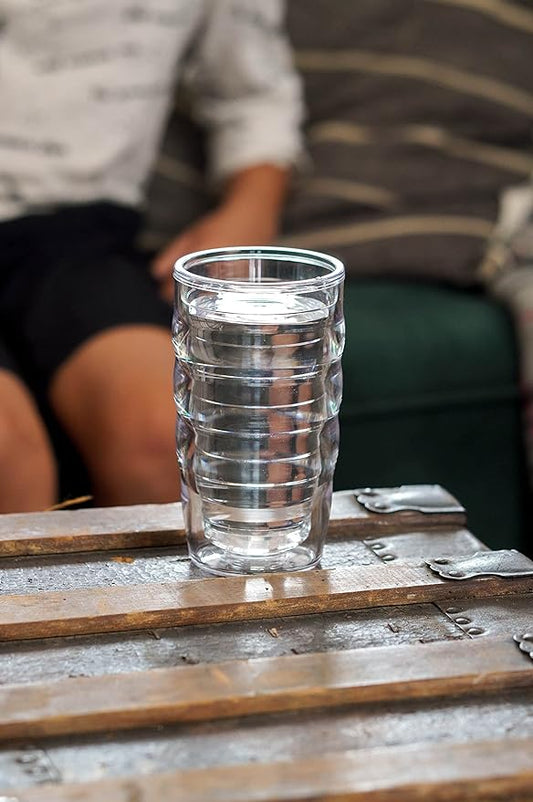 Tervis Clear & Colorful Lidded Made in USA Double Walled Insulated Tumbler Travel Cup Keeps Drinks Cold & Hot, 10oz Wavy, Blue Lid
