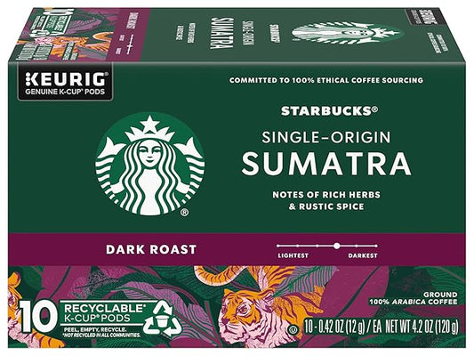 Starbucks Coffee Company Starbucks Single-Origin Coffee K-Cup Pods, Sumatra, Dark Roast Ground Coffee K-Cups for Keurig Brewing System, 100percent Arabica Coffee, 10 CT K-Cups/Box (Pack of 2 Boxes)