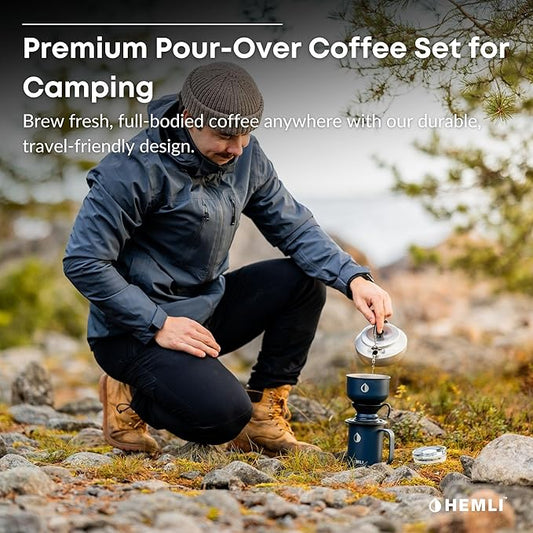 Pour Over Camp Coffee Maker Set– Vacuum Insulated Mug with Leakproof Lid, Stainless Steel Micro Filter, Scratch-Resistant Finish, Portable Coffee Maker for Camping, Travel & Outdoor Adventures