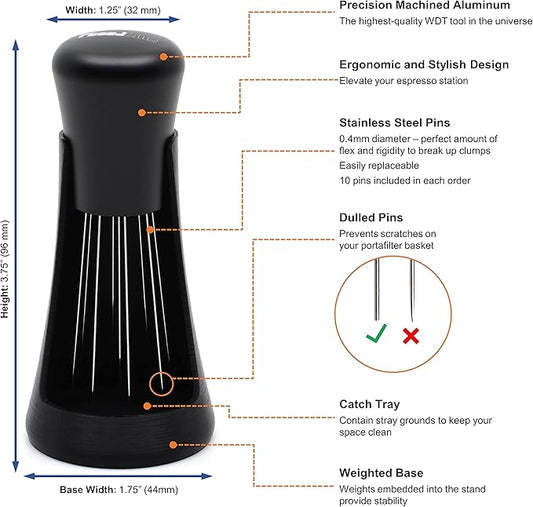 WDT Tool and Self-Aligning Stand for Espresso | Precision Machined Aluminum Handle | Consistent Espresso Puck-Prep and Coffee Grounds Distribution