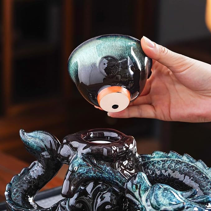 Semi Automatic Tea Set Ceramic Teapot with Infuser Magic Teapot with 8 cups Gradient Color (Gradient Dragon- D)
