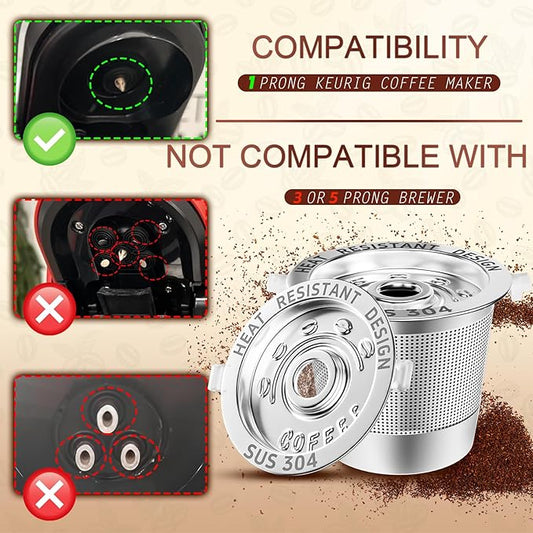 6 Pack Reusable K Cups Coffee Pods for Keurig 1.0: Stainless Steel Reusable Coffee Pods for Keurig Coffee Pods Reusable, BPA-Free, SUS 304, Scoop, Heat Resistant Handles