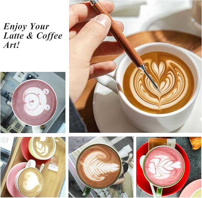 3 PCS Latte Art Pen Cinnamon Pen for Coffee,Barista Espresso Coffee Latte Art Tools Accessories for Coffee Bar Barista Make Creative Coffee Designs Decors,Stainless Steel Wood,LXLVOUEG