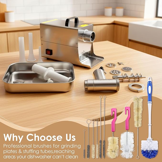 10 Piece Meat Grinder Cleaning Brush Kit for Grinding Plates & Stuffing Tubes, Nylon Detail Brushes for Meat Grinder Maintenance, Cleaning Kit for Processing Equipment