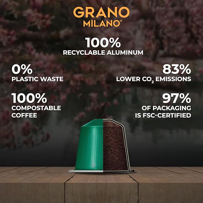 Grano Milano Cremoso Coffee Capsules - 50 Aluminum Coffee Pods Compatible with Nespresso Original line,100% Arabica Medium Roast - Intensity 8/12, Made in Italy