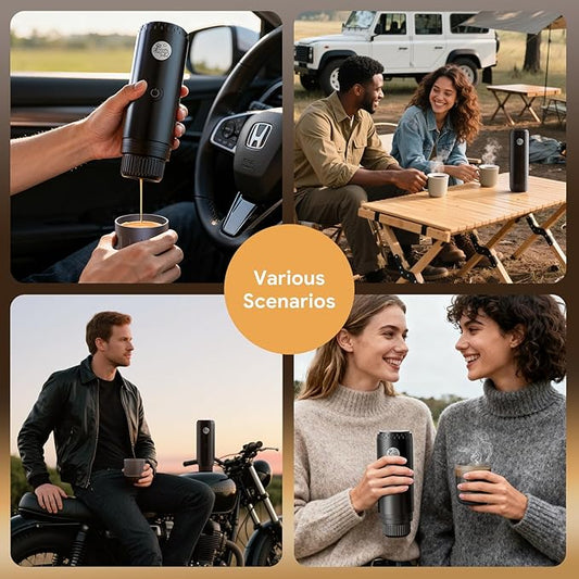 Portable 2-in-1 Coffee Maker, Portable 20 Bar Espresso Machine with Automatic Heating, Compatible with NS and Ground Coffee for Camping, Hiking Travel and Home (Black)