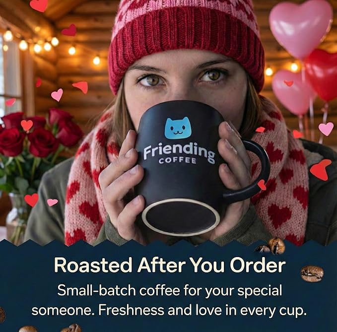 Latte Crush - Friending 12 oz Whole Bean Coffee, Medium Roast – Small Batch Roasted Fine Arabica Beans, Brazilian Single Origin – Made in USA – Valentine’s Coffee Gift with Private QR Love Message