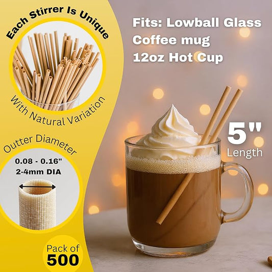 HAY! Stir, Natural coffee stir sticks, fully compostable made from wheat stems, our stir sticks are ideal for hot and cold beverages, 5’' pack of 500