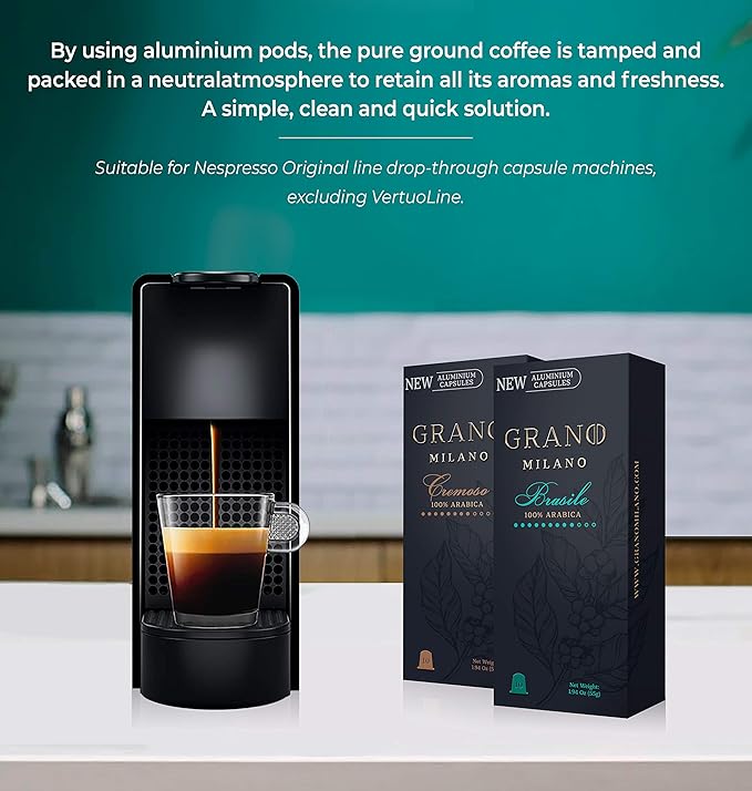 Grano Milano Ristretto Coffee Capsules - 50 Aluminum Coffee Pods Compatible with Nespresso Original line, Dark Roast - Intensity 10/12, Made in Italy