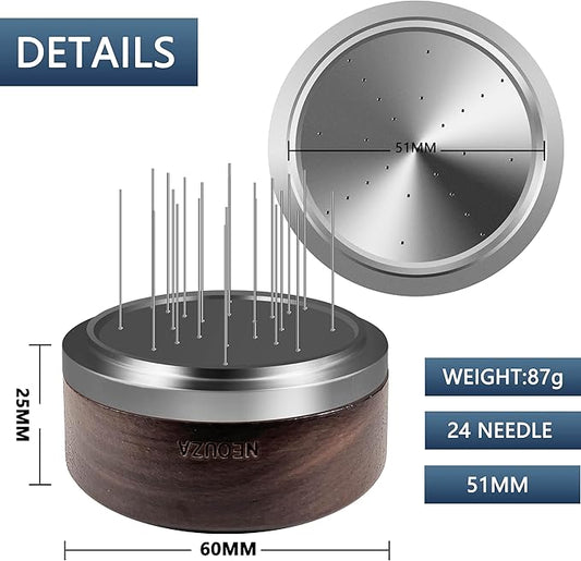 NEOUZA Palm WDT Tool Spinning Espresso Stirrer with Cover,24 Pins, 3 Length Trimmable, Distribution Leveler Accessories for Coffee Machine Portafilters (51mm)