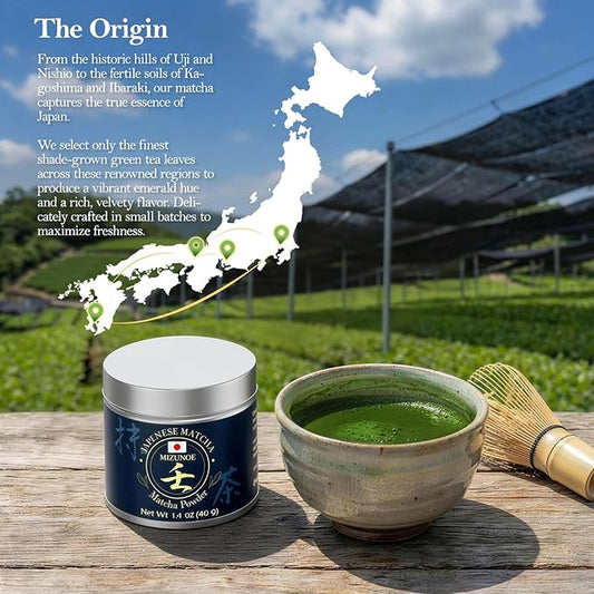 MIZUNOE Matcha Ceremonial Grade Matcha Powder – Authentic Japanese First Harvest Premium Matcha Powder Tea, 100% Pure Unsweetened, Green Tea for Ceremonial Barista Teahouse, Latte, Baking & Desserts (40g / 1.4oz)