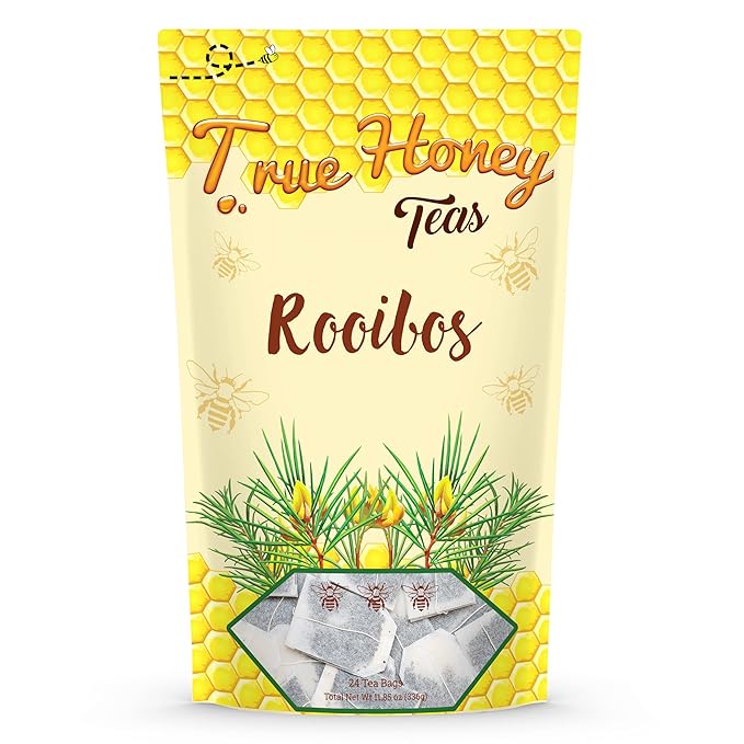 True Honey Rooibos Tea Bags - Honey Crystals Blended in Every Sachet - Decaf Red Rooibos Tea - All Natural Organic Herbal Caffeine Free Tea Bag 24 Count