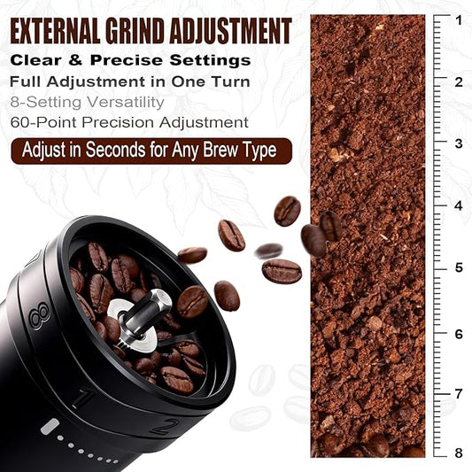 Bshine Manual Coffee Grinder with Carrying Case - External Adjust, Conical Burr, 8 Grind Settings, Black