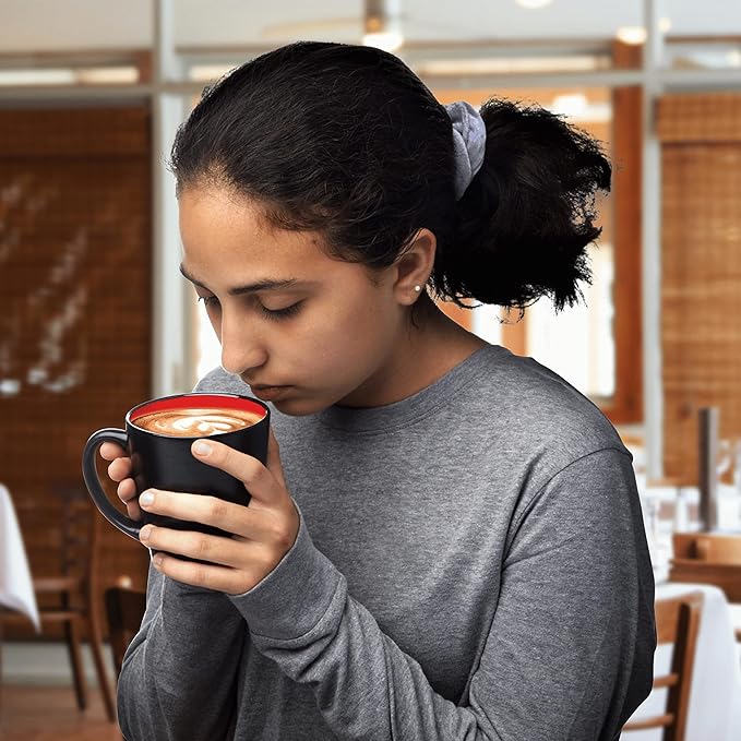 DISCOUNT PROMOS Ceramic Coffee Latte Mugs 12 oz. Set of 10, Bulk Pack - Perfect for Coffee, Tea, Espresso, Hot Cocoa, Other Beverages - Red