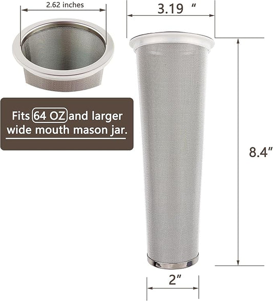 2 Pack - Ultra Fine Cold Brew Coffee Filter For 64 OZ and Larger Wide Mouth Mason Jar, Food Grade 304 (18/8) Stainless Steel Filter, Multiple Usages, Cold Brew Tea Filter, Fruit Infused Water Filter