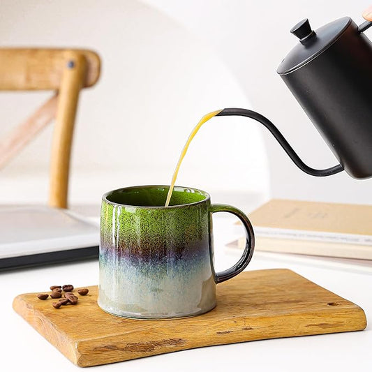 Mkour 20oz Large Ceramic Coffee Mugs, Handmade Cup, Big Tea Cups with Large Handle for Office and Home, Microwave and Dishwasher Safe (Light Green)