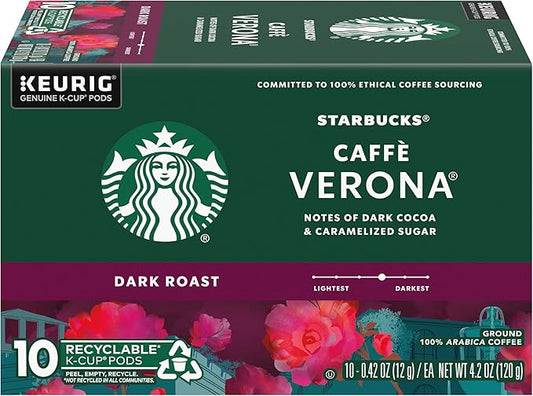 Starbucks Caffe Verona Coffee K-Cup Pods, Dark Roast Arabica Coffee, 20 Count (Pack of 2 Boxes)