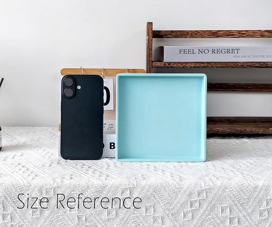 Small Square Serving Tray (5.9 inch), Durable Blue Tray for Desserts & Organization, Lightweight for Coffee, Drinks, Party, Seasoning, Perfume and Display.
