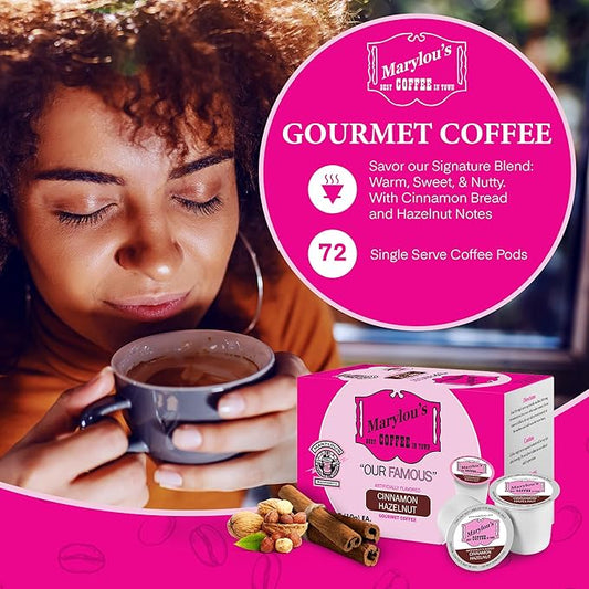 Marylou's Cinnamon Hazelnut Flavored Coffee - Medium Roast Gourmet, 72 Single Serve Cups for Keurig Coffee Maker