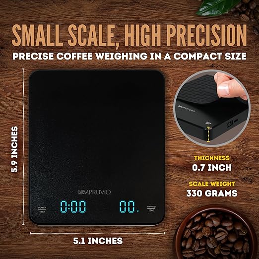 All-New 2026 Mini Coffee Scale w/Timer - 0.1g Precision Espresso Pour-Over Scale | 0.3-3kg Capacity - Rechargeable 400mAh Battery Lasts 45 Days/244 Cups Per Charge - Auto/Manual/Countdown Timer Modes