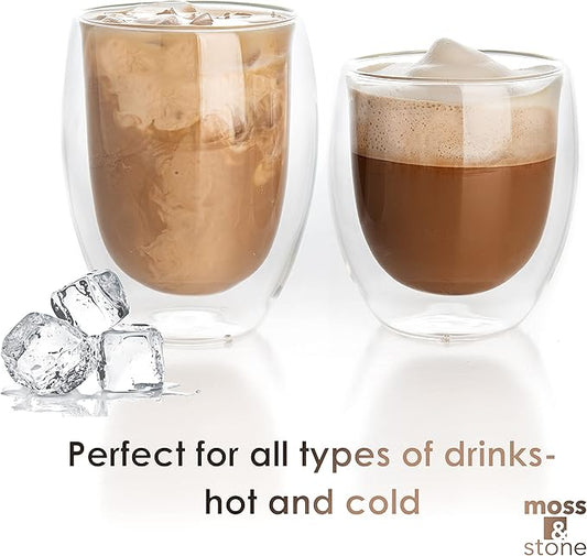 Moss & Stone Set of 3 Double Wall Glass Cup Clear Mug, Double Walled Coffee Mugs, Glass Tea Mugs, Insulated Coffee Mug Egg Shape.