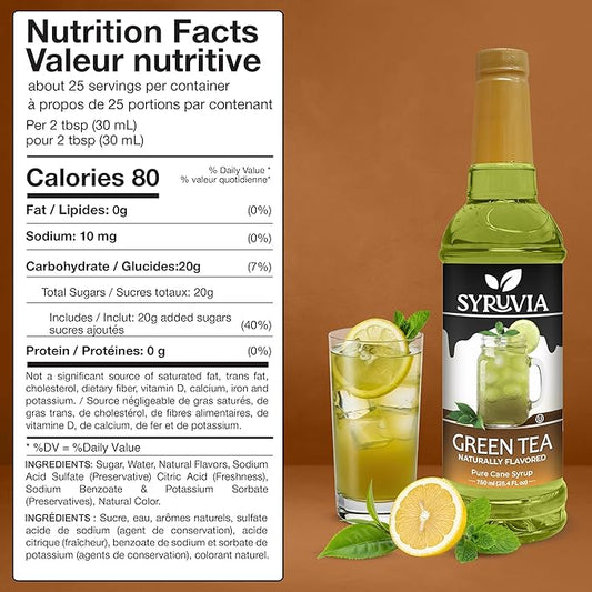 Syruvia Green Tea Flavored Syrup for Drinks, Cocktails, Lemonades, Iced Teas and Desserts – 25.4 fl oz, With Pump