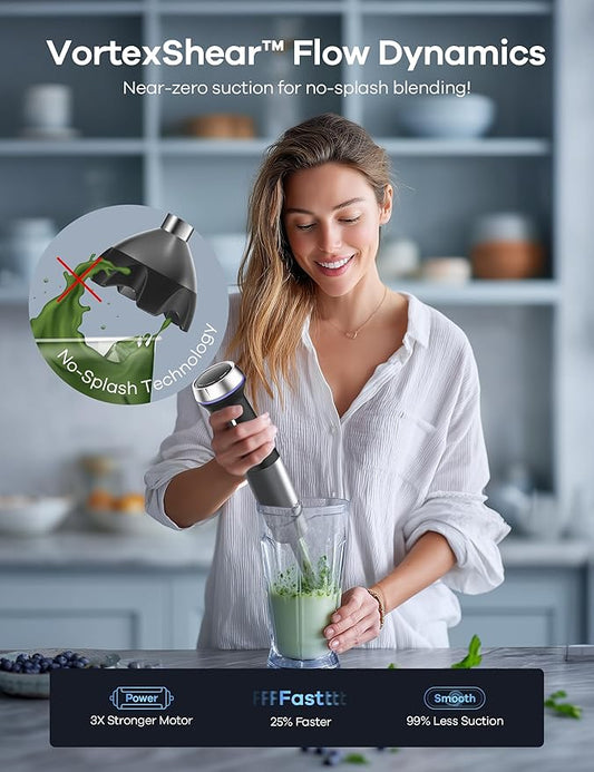 Ganiza Immersion Blender 8 in 1 Hand Blender Max 1000W Heavy Duty Motor, 16 Speed Mode Handheld Blenders Immersion Stainless Steel Sitck Blender Includes 8 Total Pieces