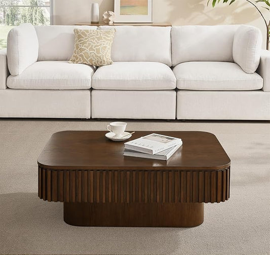 SZTHHDF Lift Top Coffee Table for Living Room,Rectangle Handmade Solid Wood Strips, Fluted Coffee Table with Hidden Storage Compartment Small Space Office Apartment (38.6" L×26.8''W×13.8''H-Walnut)