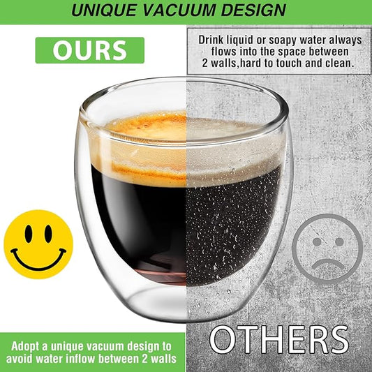 Espresso Cups Set of 4, 5 OZ Expresso Shots Glass Cup, Double Walled Glass Coffee Mugs, Espresso Machine Accessories,Insulated Clear Espresso Shot Glasses Cups,Water Won't Enter Between Double Walls