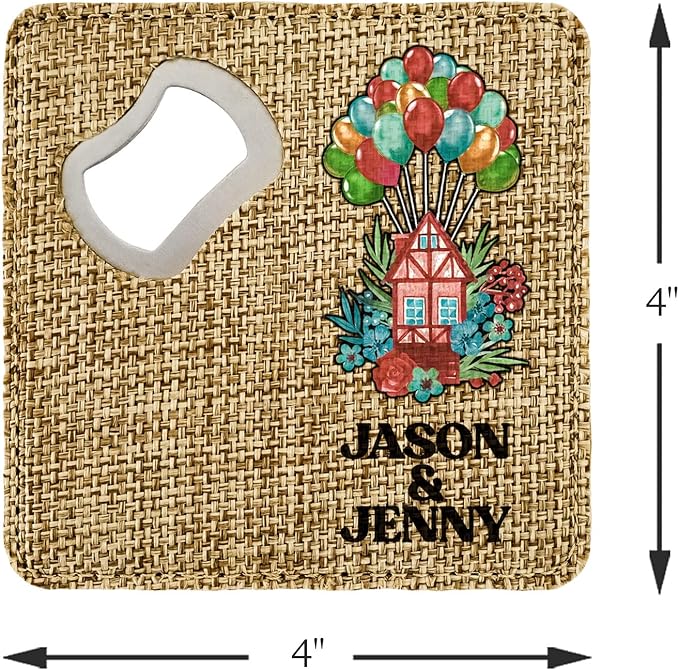 Smile Art Design Couple Names Custom Coaster Bottle Opener Burlap Material Home Design Personalized Prints Personalized Gifts House Warming Wedding Rustic Decor Style10