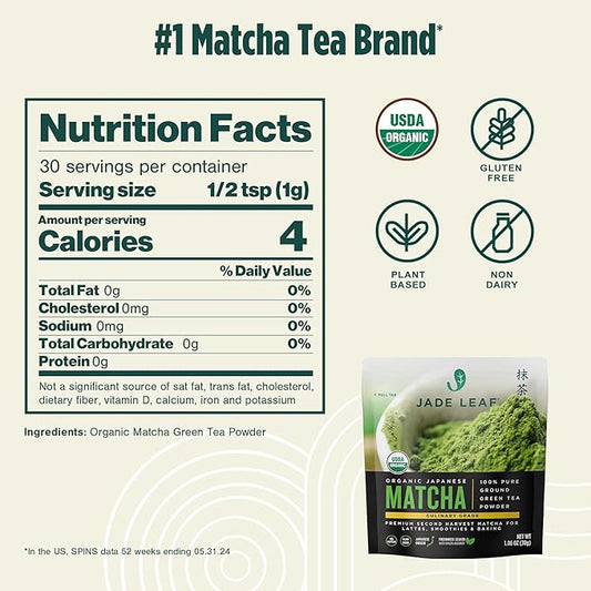 Jade Leaf Matcha Organic Premium Ceremonial Grade Matcha Green Tea Powder - Japanese - Culinary, Ingredient, Ceremonial Barista Teahouse, Latte, Collagen, 1.06 Ounce (Pack of 1), Culinary