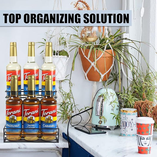 Coffee Syrup Organizer(6 Bottle Capacity),Coffee Syrup Rack for Coffee Bar,Kitchen.Small Wine Rack for Bar,Family,Storage for Syrup, Wine, Dressing