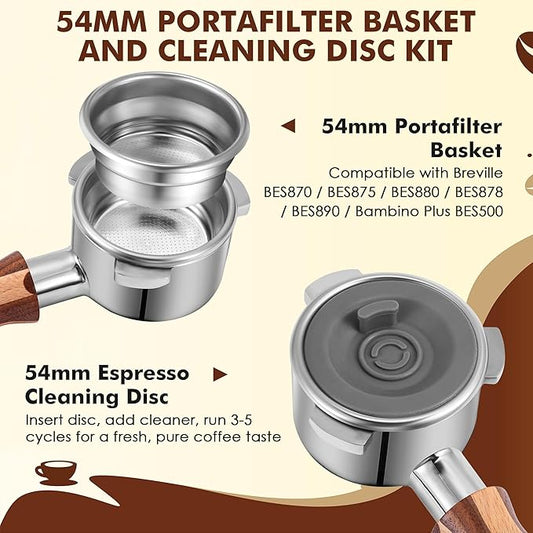 Dunkive 1 Pack 54mm Dual Wall Portafilter Basket Compatible with Breville Espresso Machines BES860XL/11.41, BES870, BES880, BES875, Two Cup Dual Wall Filter Replacement (Single Port,Grey)